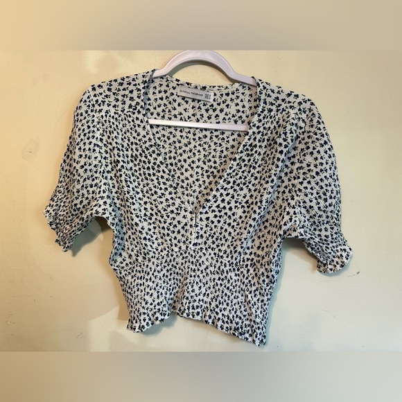 Faithfull the Brand Womens First Light Top Crop Smocked Med. Blue Floral Cottage - Picture 2 of 6